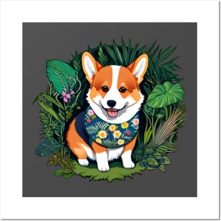 cute corgi with floral patterns Posters and Art